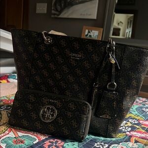 Guess Black Quilted Tote Bag